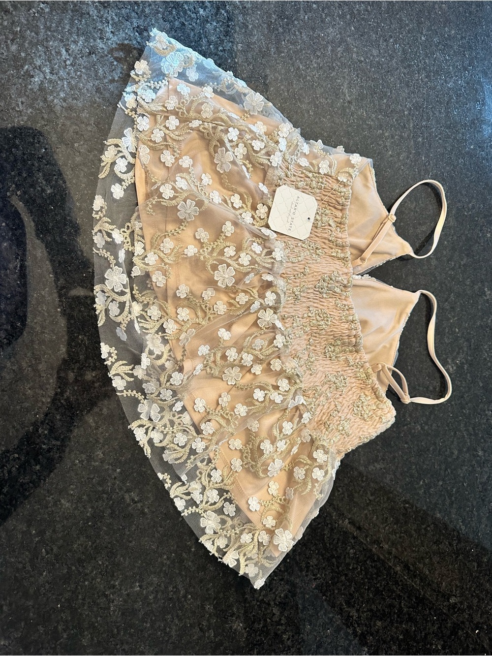 Altar'd State Sheer White & Gold Floral Lace Chemise - Picture 6 of 10